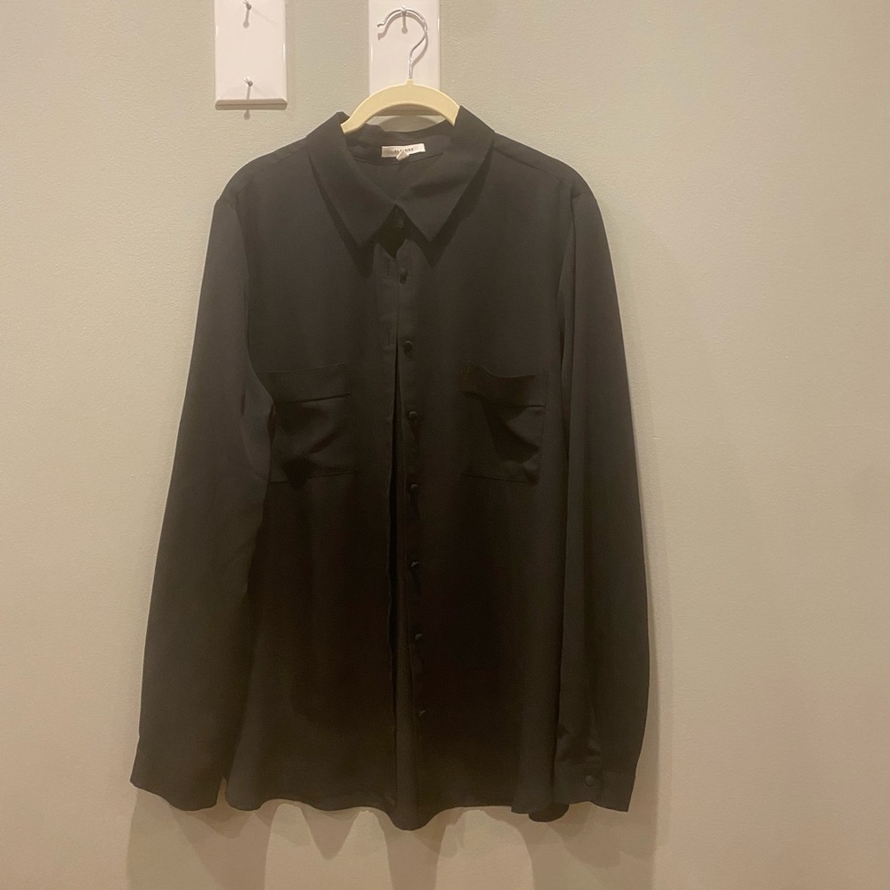 Plain black long sleeve chiffon blouse